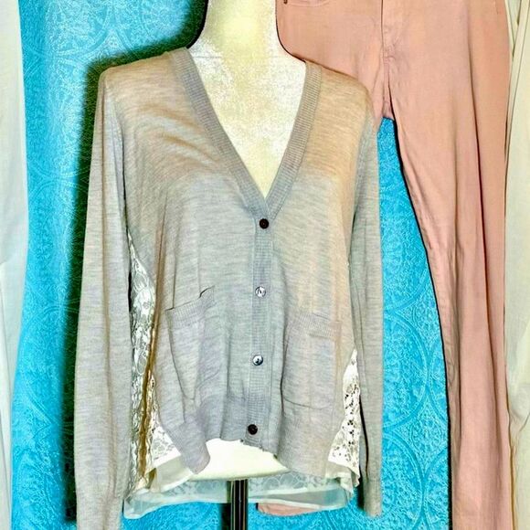 Clu Maille Wool Cashmere Silk Mixed Media Cardigan Sz M - Picture 1 of 4